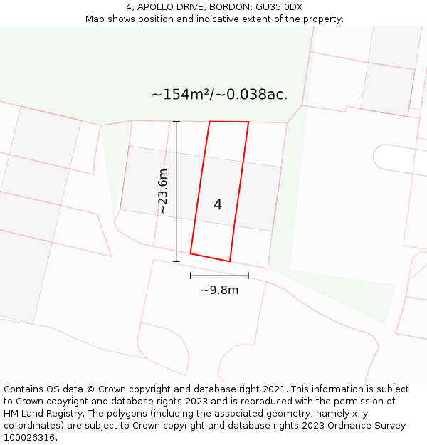 4, APOLLO DRIVE, BORDON, GU35 0DX: Plot and title map
