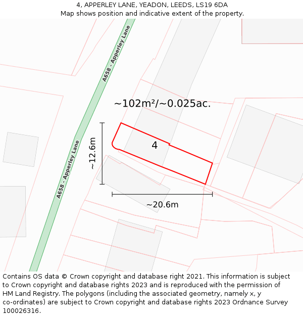 4, APPERLEY LANE, YEADON, LEEDS, LS19 6DA: Plot and title map