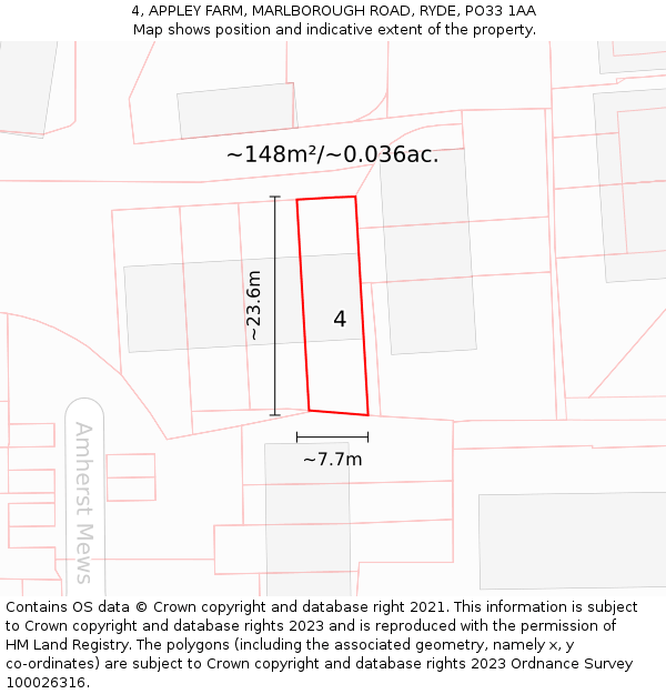 4, APPLEY FARM, MARLBOROUGH ROAD, RYDE, PO33 1AA: Plot and title map