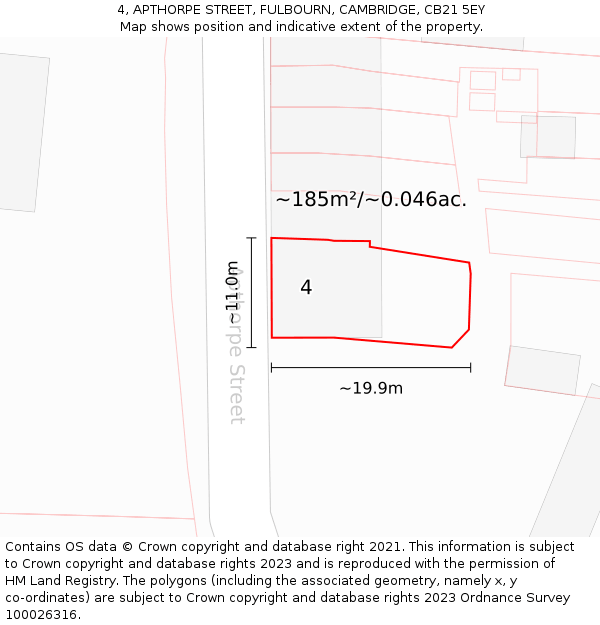4, APTHORPE STREET, FULBOURN, CAMBRIDGE, CB21 5EY: Plot and title map