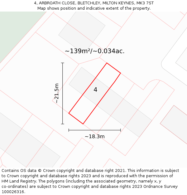 4, ARBROATH CLOSE, BLETCHLEY, MILTON KEYNES, MK3 7ST: Plot and title map