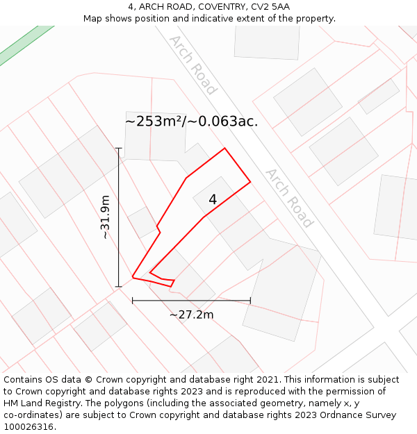 4, ARCH ROAD, COVENTRY, CV2 5AA: Plot and title map