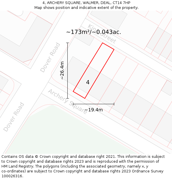 4, ARCHERY SQUARE, WALMER, DEAL, CT14 7HP: Plot and title map