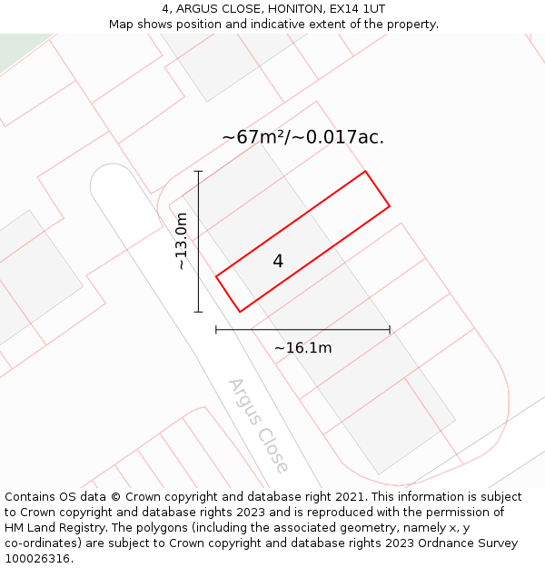 4, ARGUS CLOSE, HONITON, EX14 1UT: Plot and title map