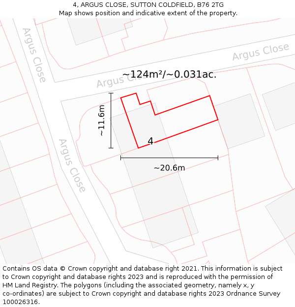 4, ARGUS CLOSE, SUTTON COLDFIELD, B76 2TG: Plot and title map