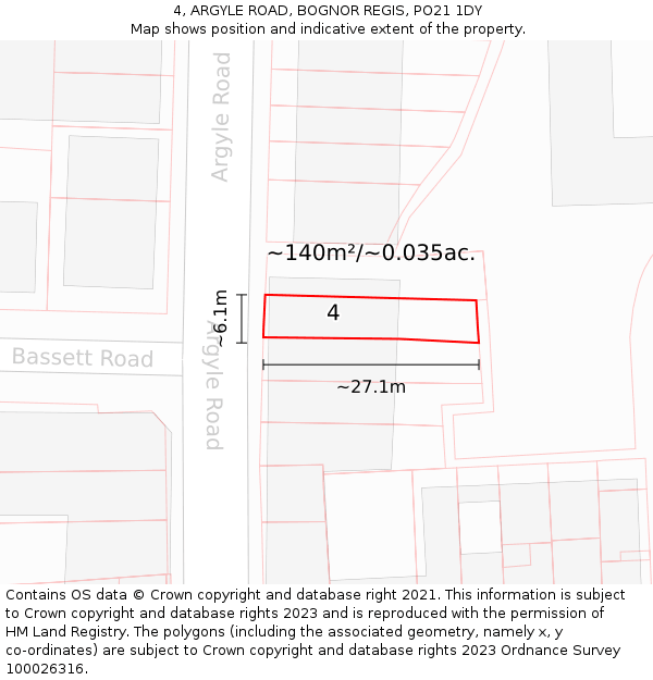 4, ARGYLE ROAD, BOGNOR REGIS, PO21 1DY: Plot and title map