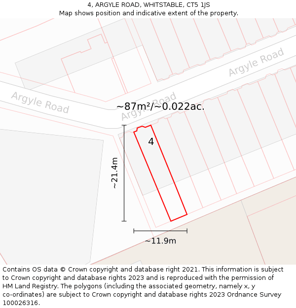 4, ARGYLE ROAD, WHITSTABLE, CT5 1JS: Plot and title map