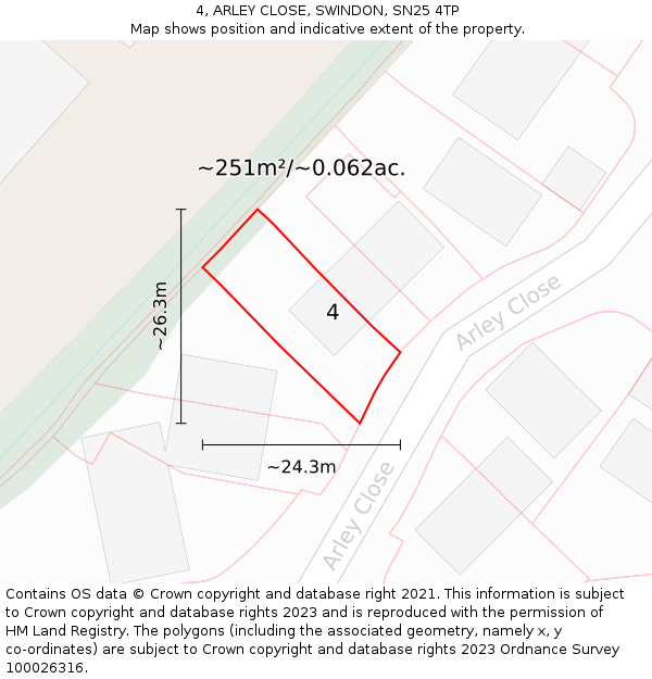 4, ARLEY CLOSE, SWINDON, SN25 4TP: Plot and title map