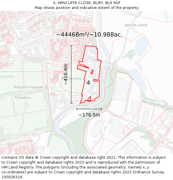 4, ARNCLIFFE CLOSE, BURY, BL9 9GF: Plot and title map