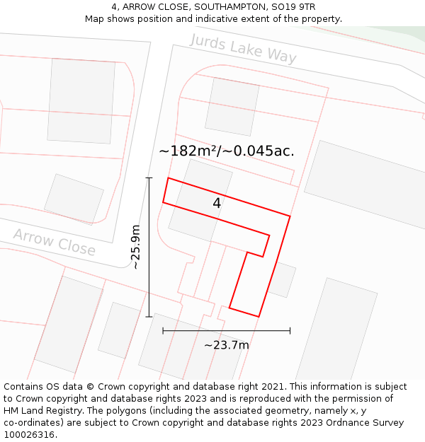 4, ARROW CLOSE, SOUTHAMPTON, SO19 9TR: Plot and title map