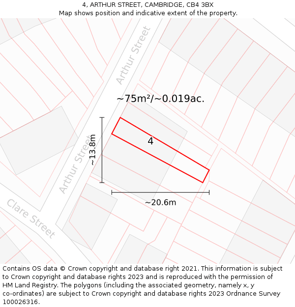 4, ARTHUR STREET, CAMBRIDGE, CB4 3BX: Plot and title map