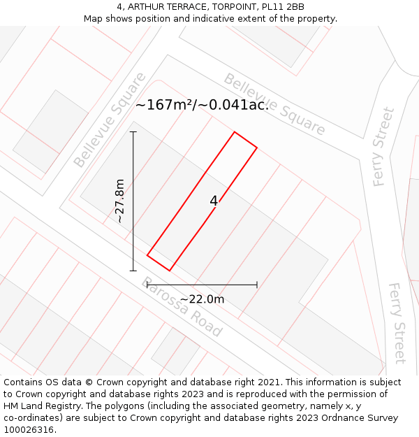 4, ARTHUR TERRACE, TORPOINT, PL11 2BB: Plot and title map