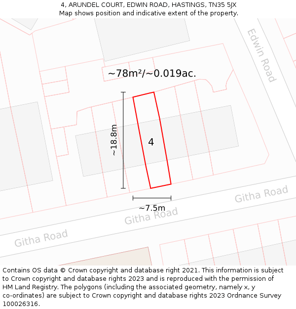 4, ARUNDEL COURT, EDWIN ROAD, HASTINGS, TN35 5JX: Plot and title map