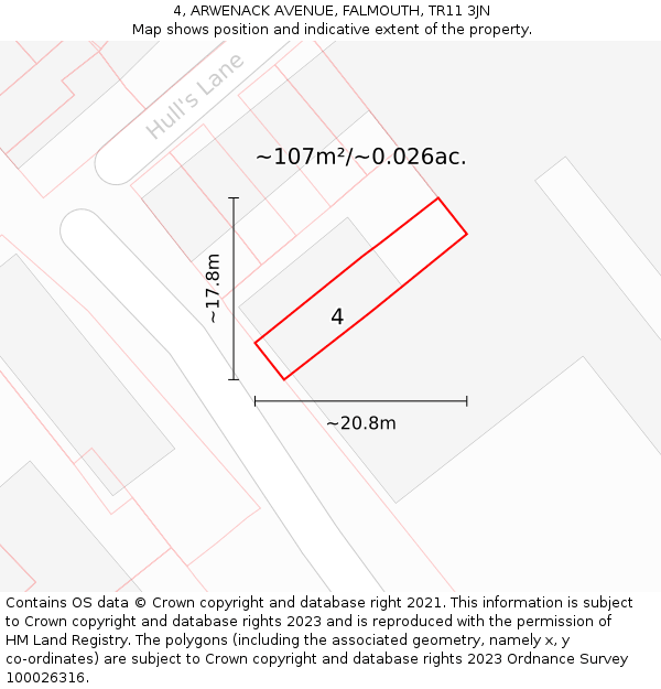 4, ARWENACK AVENUE, FALMOUTH, TR11 3JN: Plot and title map