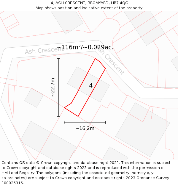 4, ASH CRESCENT, BROMYARD, HR7 4QG: Plot and title map