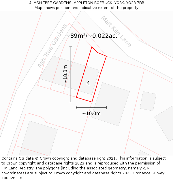 4, ASH TREE GARDENS, APPLETON ROEBUCK, YORK, YO23 7BR: Plot and title map