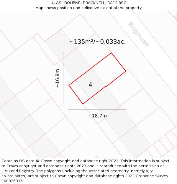4, ASHBOURNE, BRACKNELL, RG12 8SG: Plot and title map