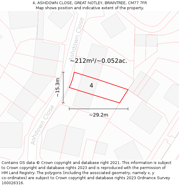 4, ASHDOWN CLOSE, GREAT NOTLEY, BRAINTREE, CM77 7FR: Plot and title map
