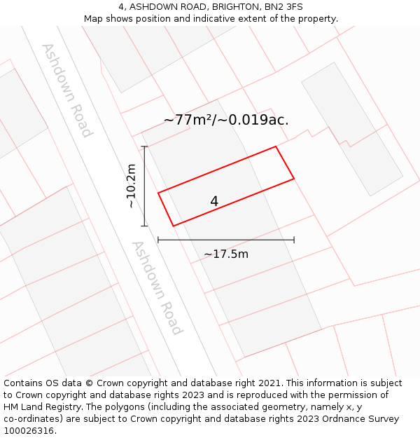 4, ASHDOWN ROAD, BRIGHTON, BN2 3FS: Plot and title map