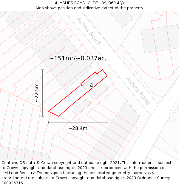 4, ASHES ROAD, OLDBURY, B69 4QY: Plot and title map