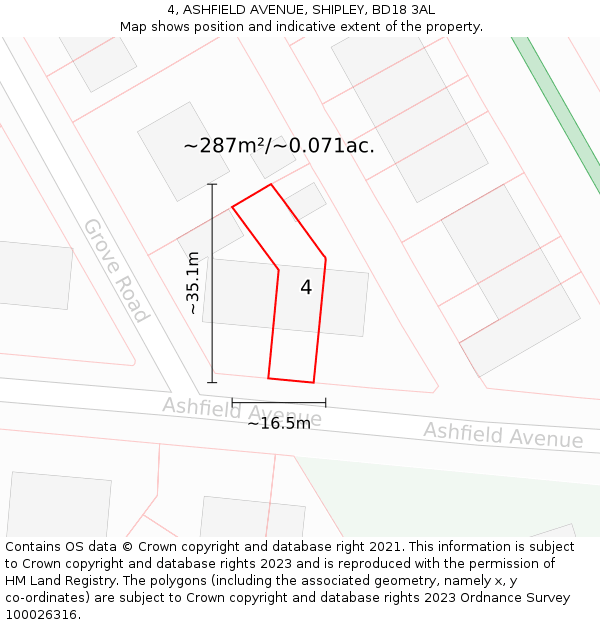 4, ASHFIELD AVENUE, SHIPLEY, BD18 3AL: Plot and title map