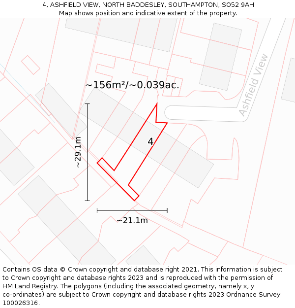 4, ASHFIELD VIEW, NORTH BADDESLEY, SOUTHAMPTON, SO52 9AH: Plot and title map