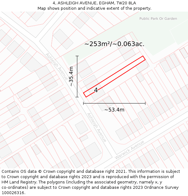 4, ASHLEIGH AVENUE, EGHAM, TW20 8LA: Plot and title map