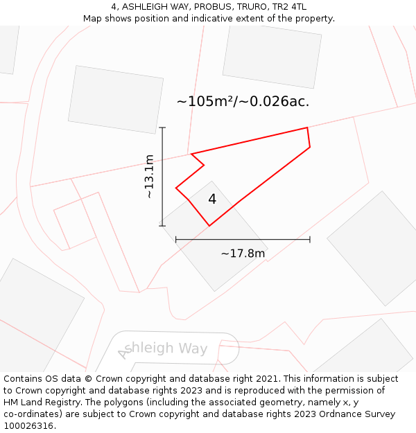 4, ASHLEIGH WAY, PROBUS, TRURO, TR2 4TL: Plot and title map