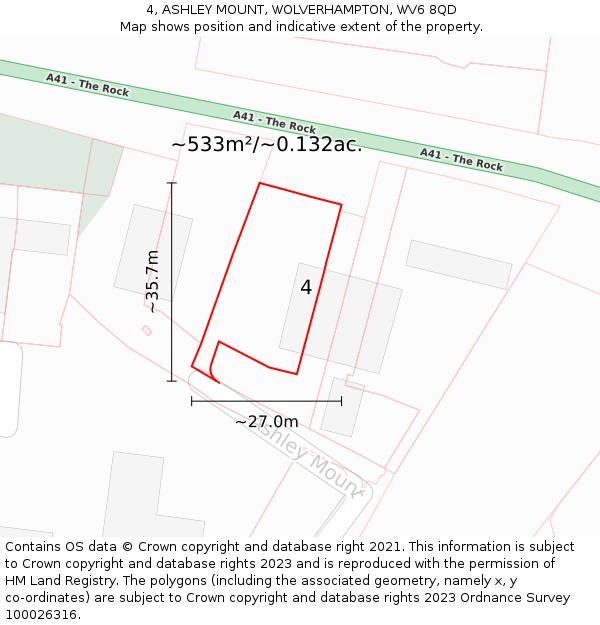 4, ASHLEY MOUNT, WOLVERHAMPTON, WV6 8QD: Plot and title map