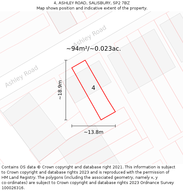 4, ASHLEY ROAD, SALISBURY, SP2 7BZ: Plot and title map