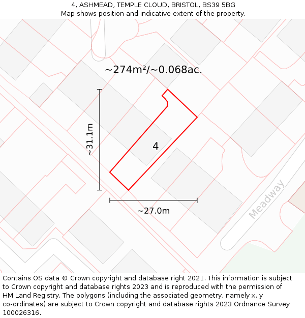 4, ASHMEAD, TEMPLE CLOUD, BRISTOL, BS39 5BG: Plot and title map