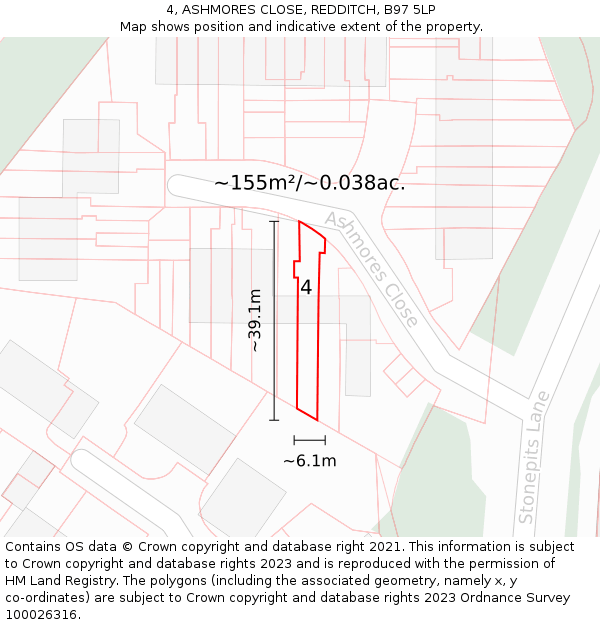 4, ASHMORES CLOSE, REDDITCH, B97 5LP: Plot and title map
