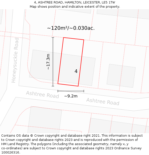 4, ASHTREE ROAD, HAMILTON, LEICESTER, LE5 1TW: Plot and title map