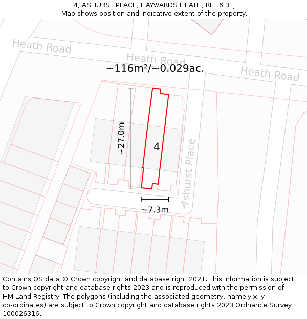 4, ASHURST PLACE, HAYWARDS HEATH, RH16 3EJ: Plot and title map