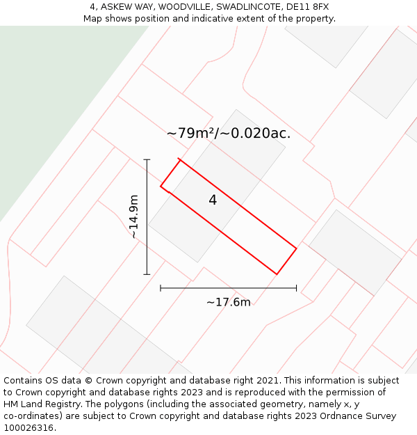 4, ASKEW WAY, WOODVILLE, SWADLINCOTE, DE11 8FX: Plot and title map
