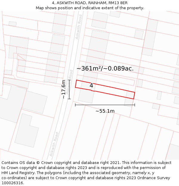 4, ASKWITH ROAD, RAINHAM, RM13 8ER: Plot and title map