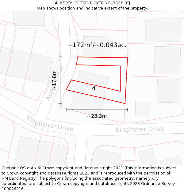 4, ASPEN CLOSE, PICKERING, YO18 8TJ: Plot and title map