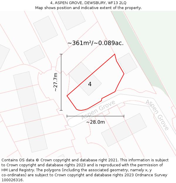 4, ASPEN GROVE, DEWSBURY, WF13 2LQ: Plot and title map