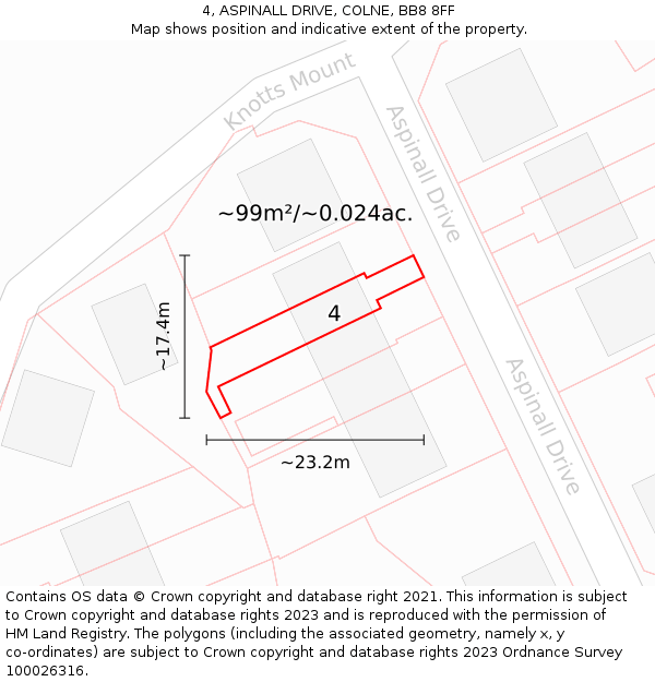 4, ASPINALL DRIVE, COLNE, BB8 8FF: Plot and title map