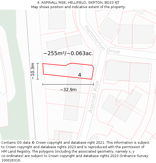 4, ASPINALL RISE, HELLIFIELD, SKIPTON, BD23 4JT: Plot and title map