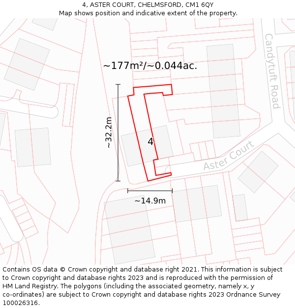4, ASTER COURT, CHELMSFORD, CM1 6QY: Plot and title map