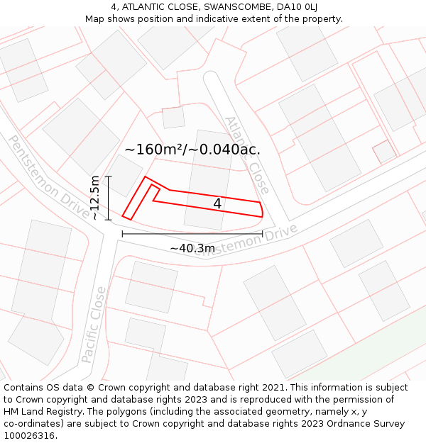 4, ATLANTIC CLOSE, SWANSCOMBE, DA10 0LJ: Plot and title map