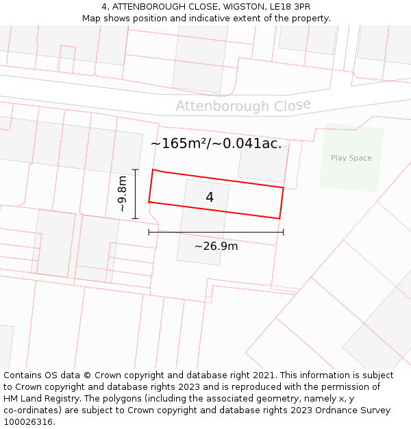 4, ATTENBOROUGH CLOSE, WIGSTON, LE18 3PR: Plot and title map