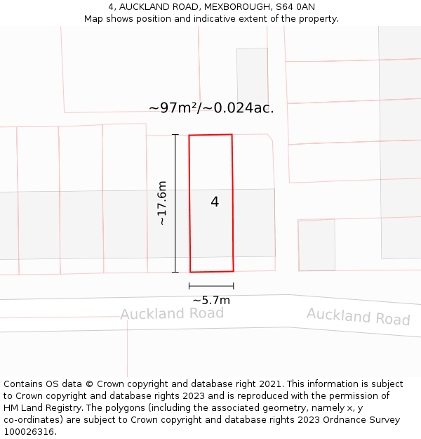 4, AUCKLAND ROAD, MEXBOROUGH, S64 0AN: Plot and title map