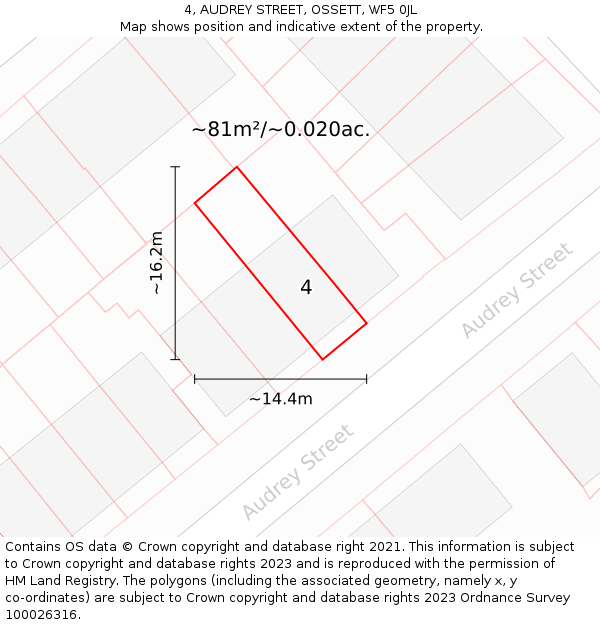 4, AUDREY STREET, OSSETT, WF5 0JL: Plot and title map