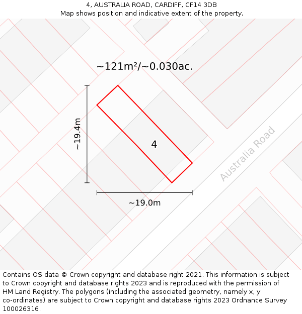 4, AUSTRALIA ROAD, CARDIFF, CF14 3DB: Plot and title map
