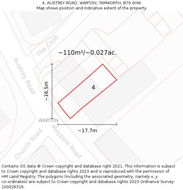 4, AUSTREY ROAD, WARTON, TAMWORTH, B79 0HW: Plot and title map