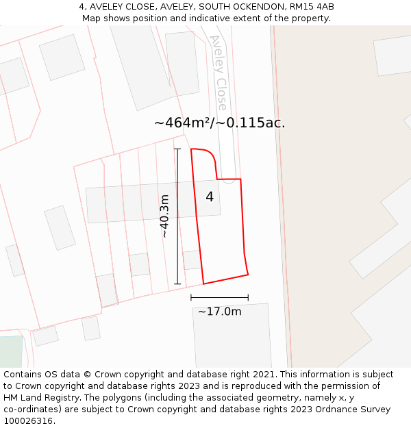 4, AVELEY CLOSE, AVELEY, SOUTH OCKENDON, RM15 4AB: Plot and title map