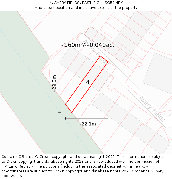 4, AVERY FIELDS, EASTLEIGH, SO50 4BY: Plot and title map
