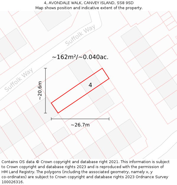 4, AVONDALE WALK, CANVEY ISLAND, SS8 9SD: Plot and title map